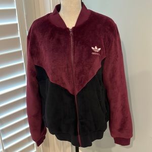 Adidas velour jacket. Size M. Burgundy and black.